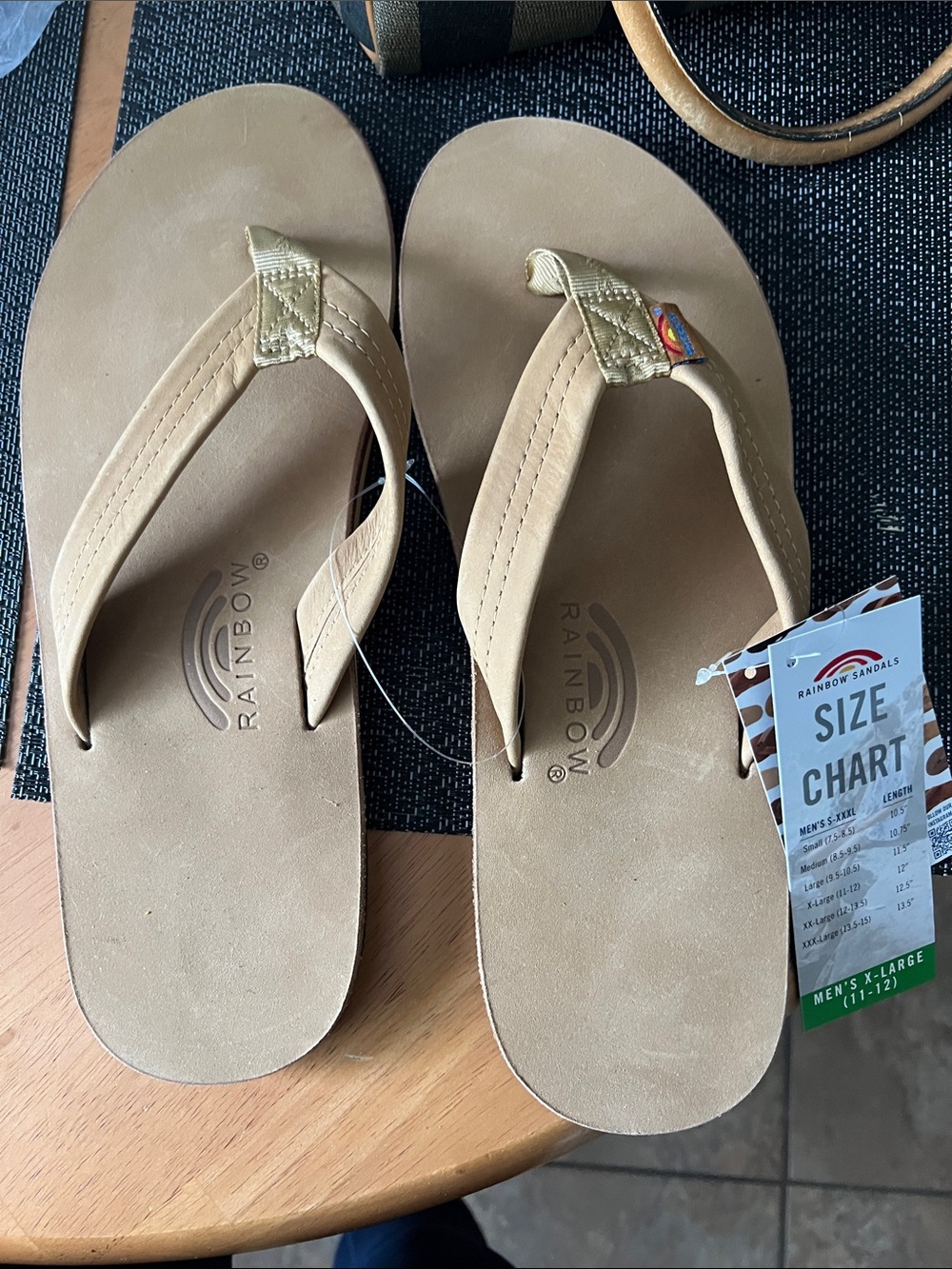 Rainbow Men's Tan Flip Flops with Gold Accent